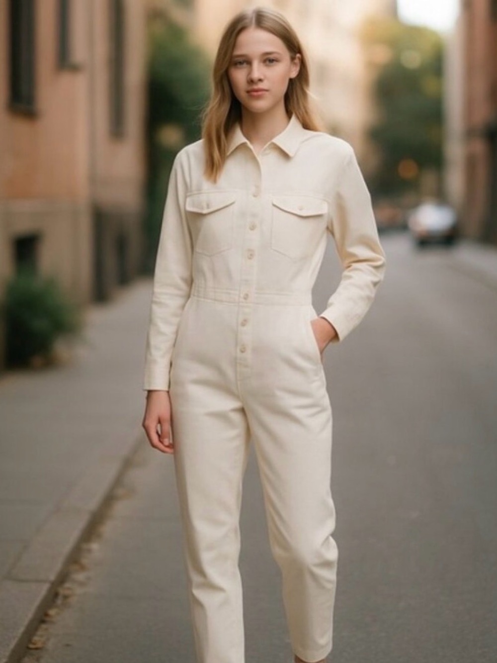 NWT Outerknown S.E.A Corduroy Long Sleeve Jumpsuit Salt White XS - Picture 2 of 11
